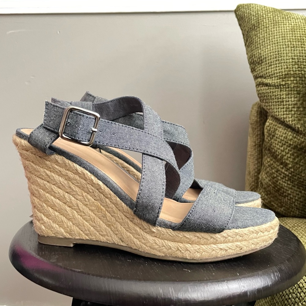 Gap Chambray Strappy Sandal Espadrilles Wedge